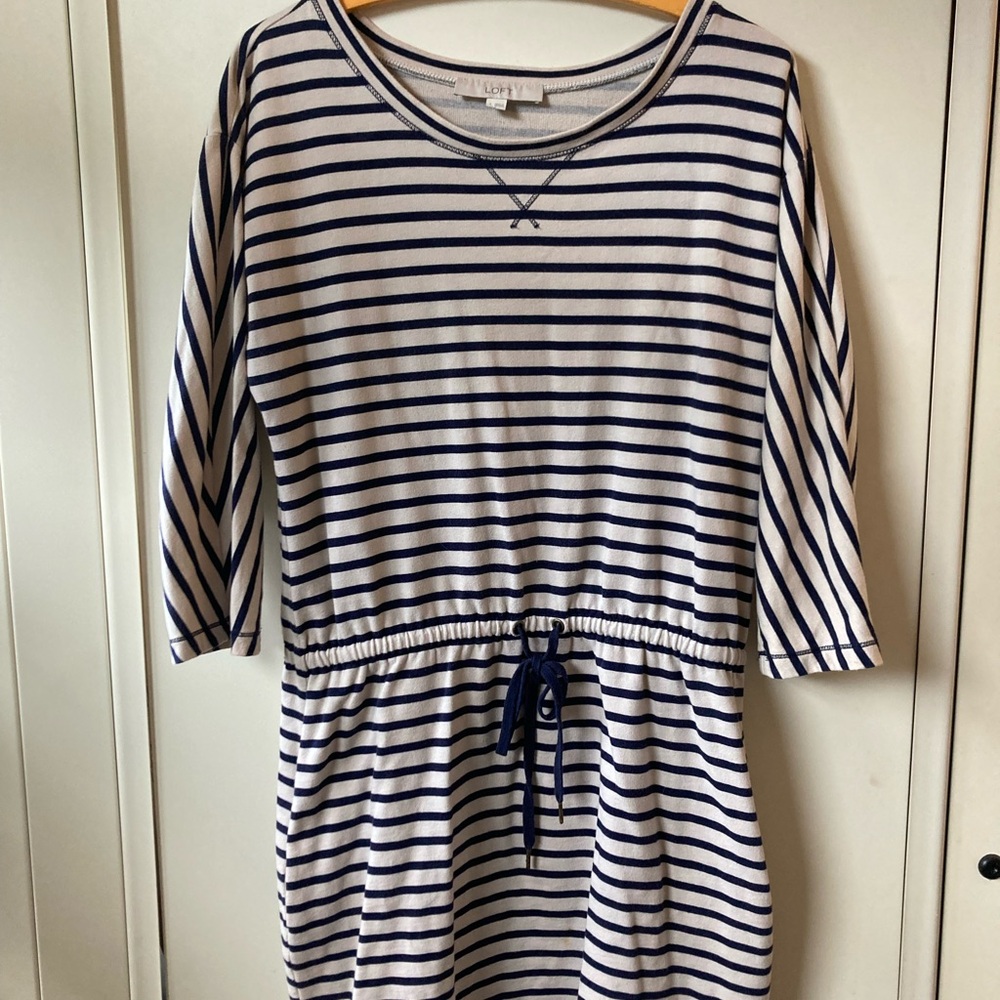 LOFT Navy and Cream Striped Top